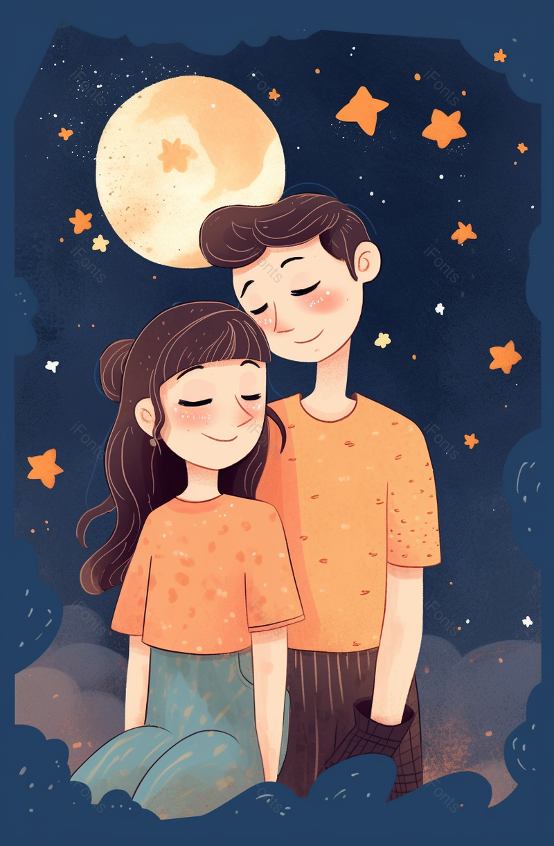 浪漫月光下情侣约会插画背景,插画/手绘图,插画/手绘图库,插画/手绘图下载,插画/手绘